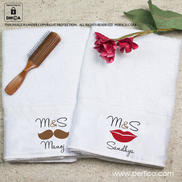 Red Lips and a Moustache Personalized Towel Set for Couples Towels